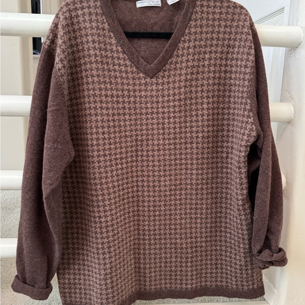 Men's Brown Houndstooth Cashmere Sweater